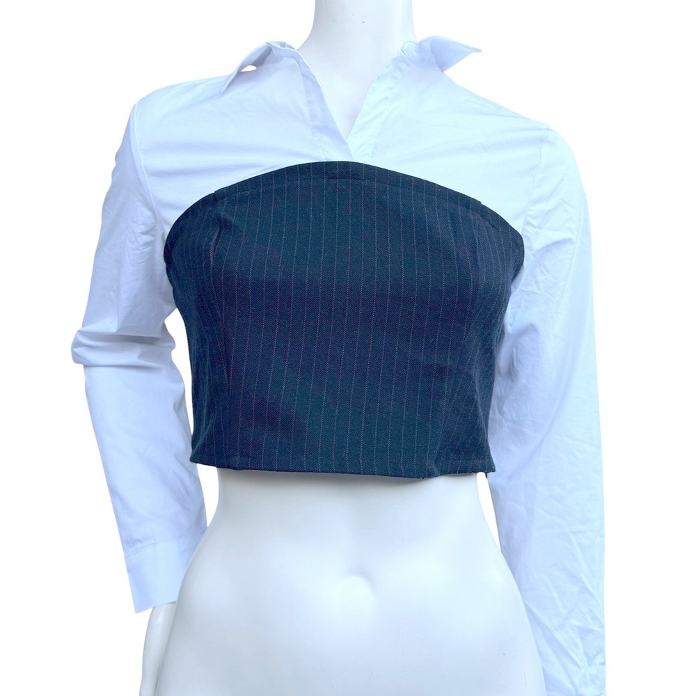 Ricki's Layered Crop Top White Shirt Pinstripe Corset Y2K Preppy Dark Academia 4